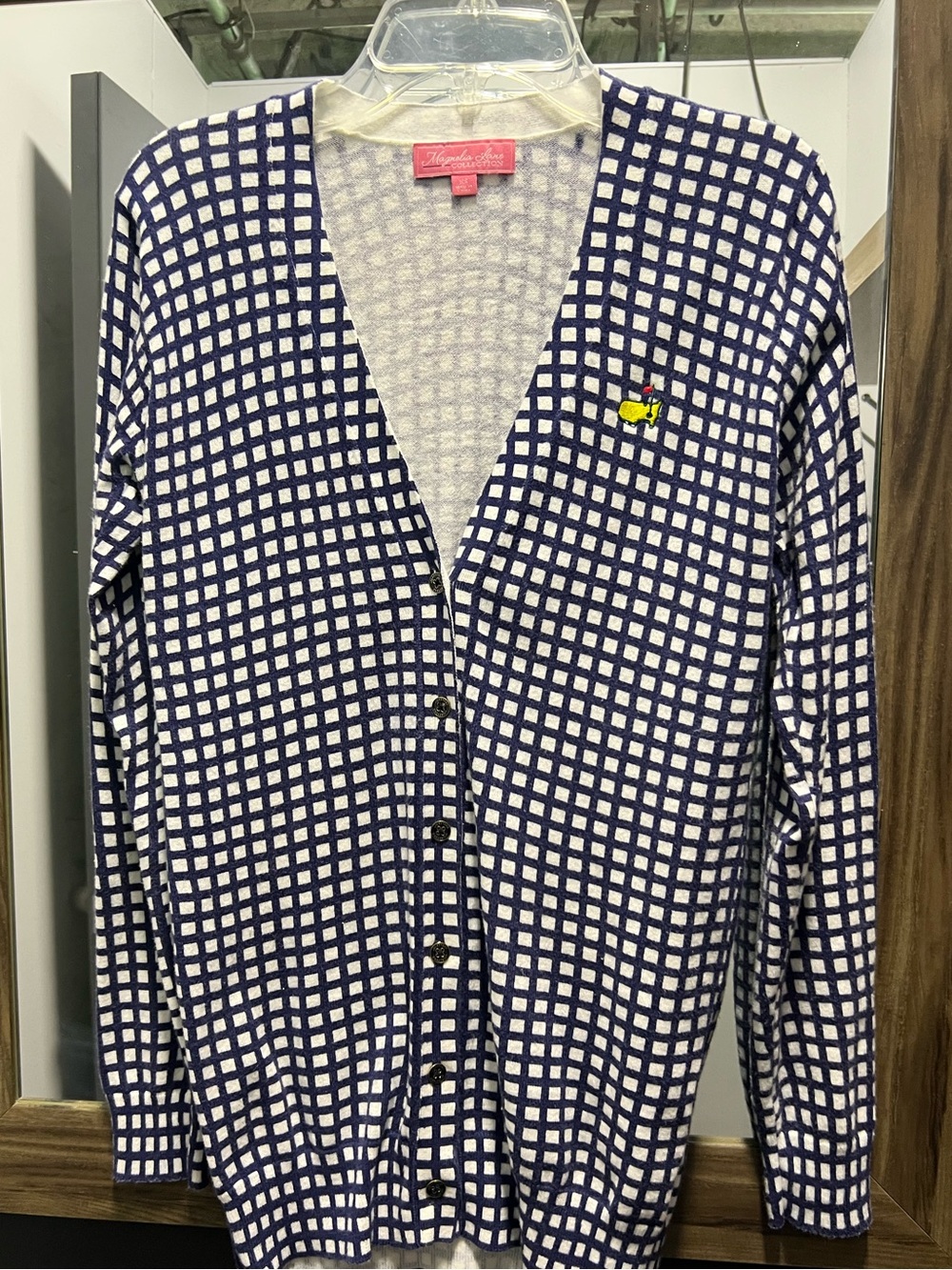 Authentic Masters Golf - Navy and White Cardigan - cotton and cashmere blend. XS